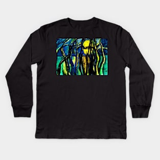 A Full Moon in the Forest that Comes Out of the Shadows of Paganism Kids Long Sleeve T-Shirt